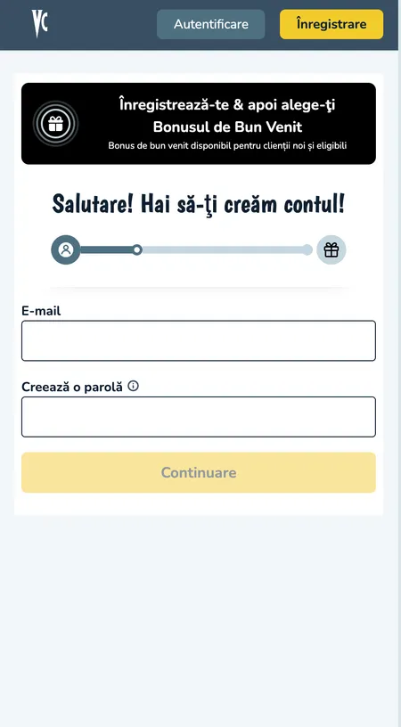 Vlad Cazino registration step 1: email and password fields