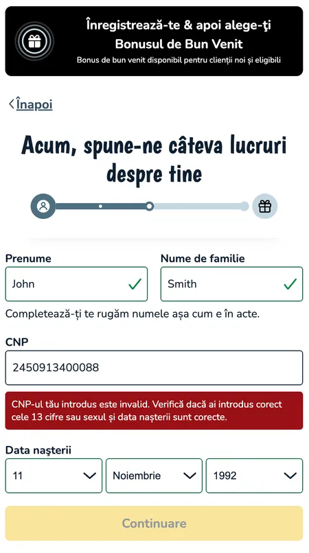 Vlad Casino KYC step with CNP validation