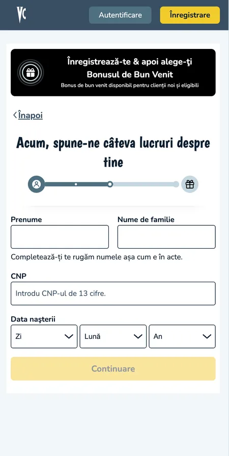 Vlad Cazino registration step 2: personal data CNP and date of birth